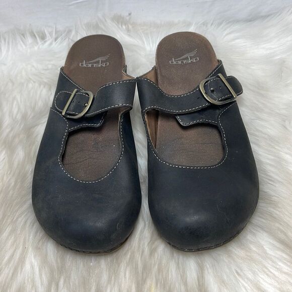 Dansko Britney Black Burnished Nubuck Mary Jane Mules Clogs. Sz 40/9.5-10 - Picture 2 of 8